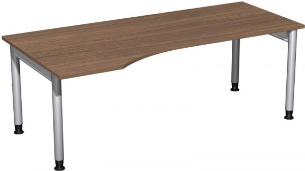 Bureau PC geramöbel gauche, réglable en hauteur, 2000x1000x680-820, noyer/argent, N-657314-NS