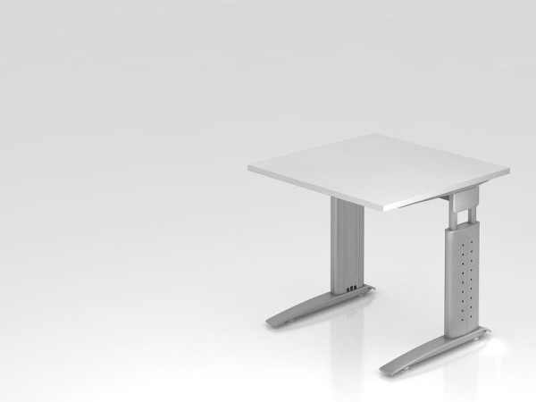 Bureau Hammerbacher pied C 80x80cm blanc/argent, hauteur de travail 68-86 cm réglable, VUS08/W/S
