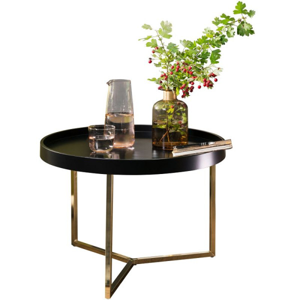 Wohnling table basse EVA 58,5x42x58,5cm métal noir / doré ronde, WL5.763