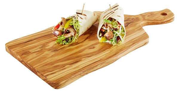 Planche de service APS -OLIVE-, 31 x 20 cm, hauteur : 1,5 cm, bois (olivier), manche : 9 cm, 00877