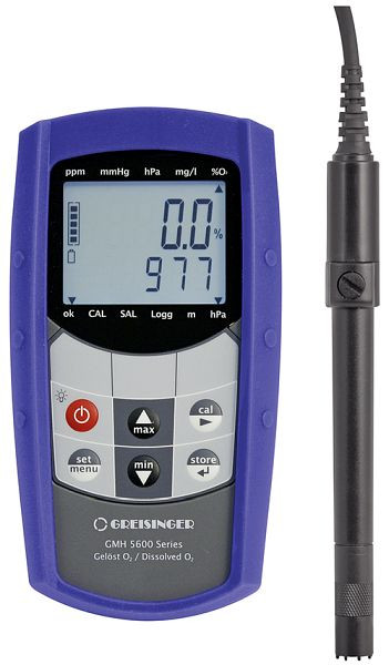 Greisinger GMH 5630-L02 Appareil de mesure portable étanche d'O2 dissous avec capteur GWO 5610 avec capteur avec longueur de câble de 2 m, 607470