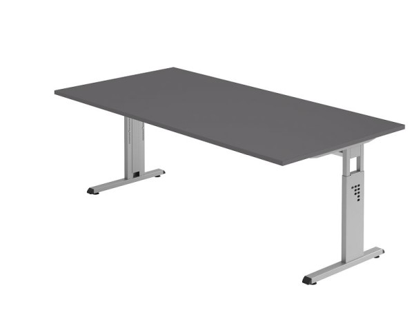 Bureau Hammerbacher pied C 200x100cm graphite/argent, hauteur de travail 65-85 cm, VOS2E/G/S