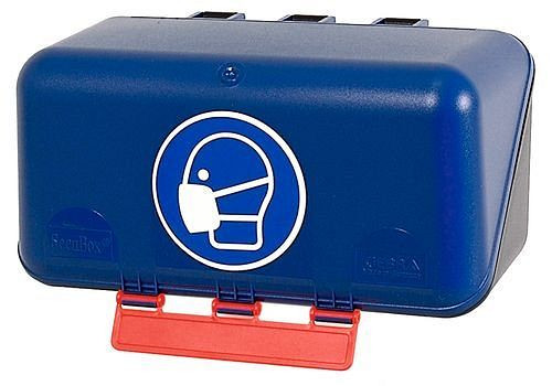 Mini boîte DENIOS pour ranger la protection respiratoire, bleue, 116-480