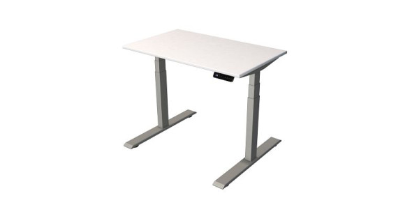 Table compacte Kerkmann L 1000 x P 600 mm, réglable en hauteur électriquement de 630 à 1270 mm, blanc/argent (montage), 10188510
