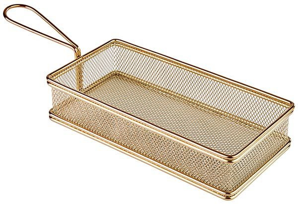 Panier de service APS, 21,5 x 10,5 cm, hauteur : 4,5 cm, acier inoxydable, aspect doré, anse 9,5 cm, -SNACK HOLDER-, 40612