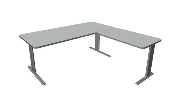 Bureau Kerkmann Unic L 1800 x P 800 x H 750 mm, élément complémentaire 1000 x 600 mm, gris clair, 11334511