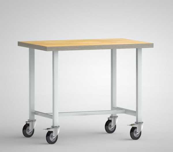 Etabli standard KLW 1000 x 700 x 840 mm avec plateau multiplex en hêtre 1000 x 700 x 40 mm, mobile, avec 4 roulettes pivotantes 125 mm Ø, WS819N-1000M40-X7001