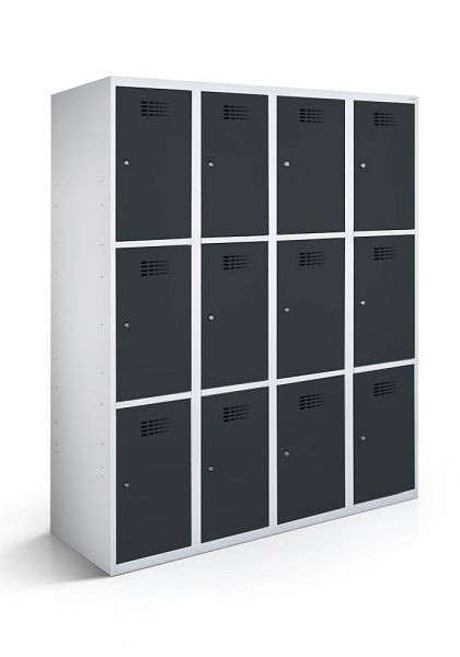 KEMMLIT armoire vestiaire 4 compartiments et 12 portes 30cm avec fond fermé, gris anthracite 7016, loquet tournant, 100608