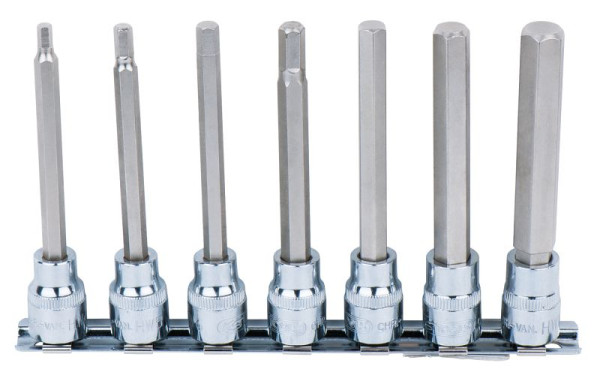 KS Tools Jeu de douilles à embouts 3/8" CHROMEplus, à six pans creux, 7 pièces 4-12 mm, longues, 918.3960