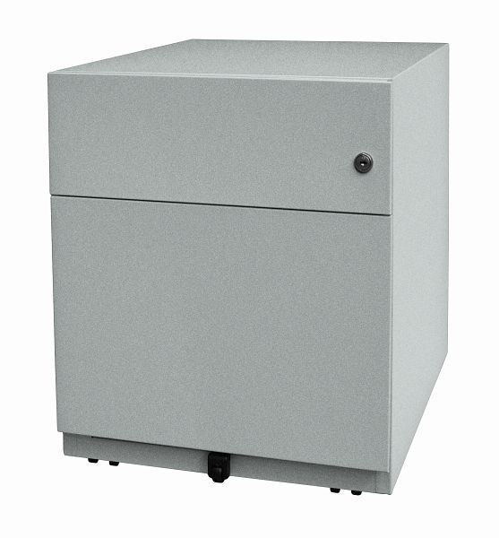 Conteneur roulant Bisley Note™ avec poignée, 1 tiroir universel, 1 tiroir HR profondeur 565 mm, argent, NWH79M7BF355