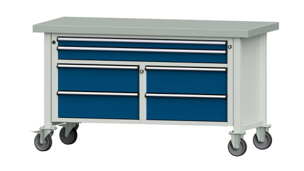 Établis ANKE établi à caissons, modèle 255 V, 1500 x 700 x 850 mm, RAL 7035/5010, ZBP 50 mm, mobile, 304.174