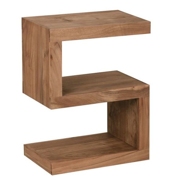 Wohnling table d'appoint MUMBAI en bois massif d'acacia S Cube 60 cm de haut, design style maison de campagne marron, WL1.431