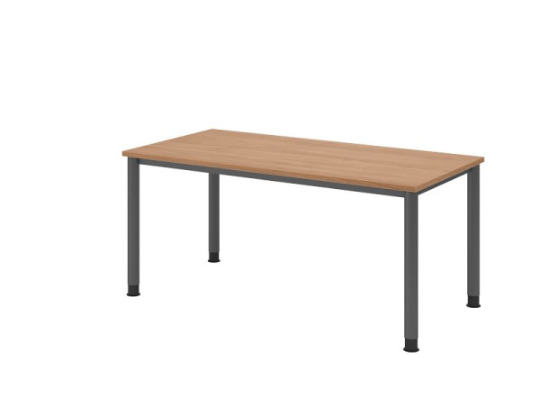 Bureau Hammerbacher HS16, 160 x 80 cm, plateau : noyer, épaisseur 25 mm, structure 4 pieds en graphite, hauteur de travail 68,5-81 cm, VHS16/N/G