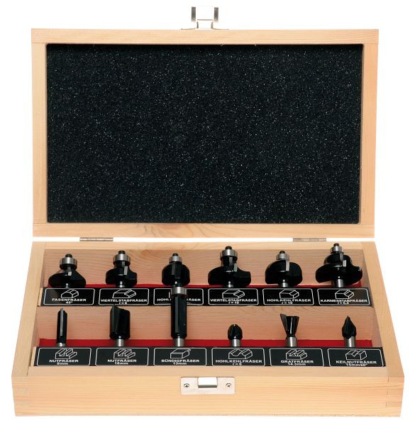 Ensemble de toupie Projahn 12 pièces dans une boîte en bois, 19299