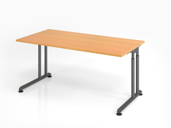 Bureau Hammerbacher ZS16, 160 x 80 cm, plateau : hêtre, épaisseur 25 mm, chant épais en ABS, forme rectangulaire, graphite, VZS16/6/G