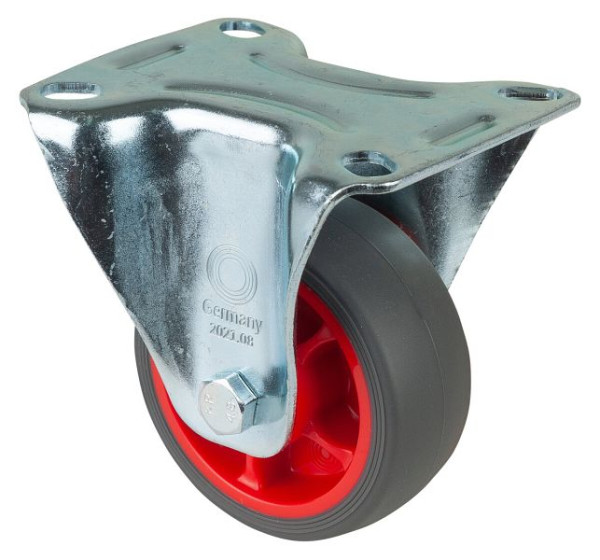 BS rollers rouleau de transport rouleau fixe, roue en caoutchouc thermoplastique, pneu gris, roulement à rouleaux, plaque, diamètre : 80 mm, lot de 4, L410.B44.081.03