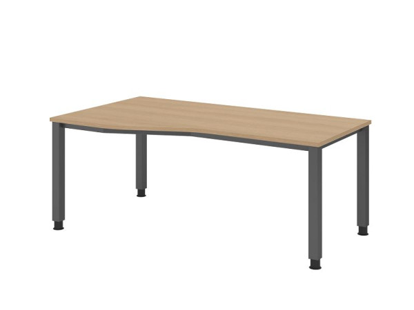 Bureau Hammerbacher QS18, 180 x 100/80 cm, plateau : chêne, épaisseur 25 mm, structure à 4 pieds en graphite (similaire à RAL 7012), hauteur de travail 68-83,5 cm, VQS18/E/G