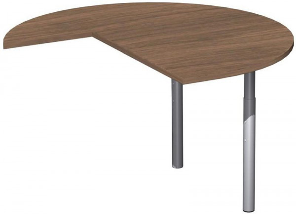geramöbel Table d'appoint, trois quarts de cercle, droite, avec pieds de support, réglable en hauteur, 1200x1200x680-820, noyer/argent, N-657012-NS