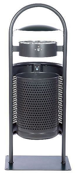 Poubelle sur pied Renner avec support en tube rond, environ 50 L, avec capot, avec cendrier, encastrée dans le béton, galvanisée, revêtement par poudre, gris anthracite, 7031-52PB 7016