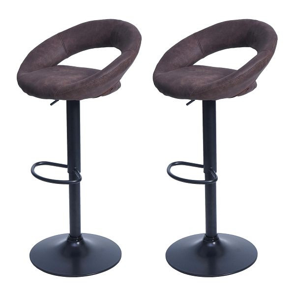 Ensemble de 2 tabourets de bar Mendler HWC-F46, tabouret de bar tabouret de comptoir tabouret de bistrot, cadre noir, imitation daim, marron foncé vintage, 69708