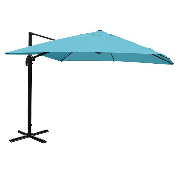 Mendler gastronomy parapluie feu tricolore HWC-A96, parapluie 3x3m (Ø4,24m) polyester aluminium/acier 23kg, turquoise sans support, rotatif, 153408+76853+122472