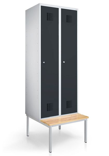 KEMMLIT vestiaire 2 compartiments 40cm avec banc, gris anthracite 7016, loquet tournant, 100046