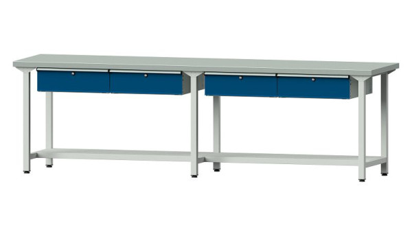 Bancs de travail ANKE table de travail, modèle 95, 2800 x 700 x 840 mm, RAL 7035/5010, ZBP 40 mm, 400.444