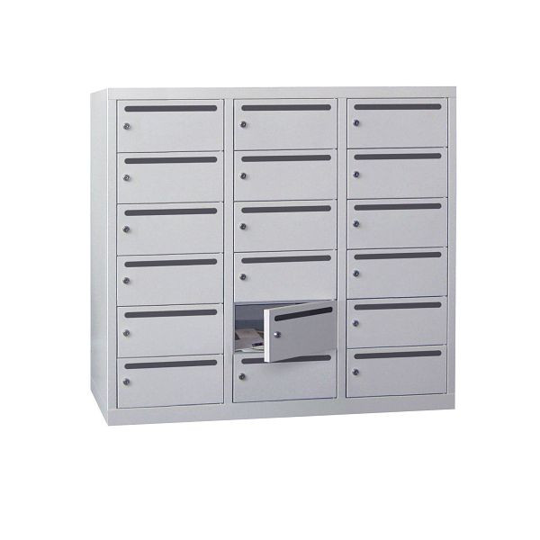 Penderie Pavoy 1087/500/1200, 3l x 6h, cylindre, largeur de compartiment 400 mm, fente aux lettres 20 mm, rail d'angle, 61213-364-941-910735