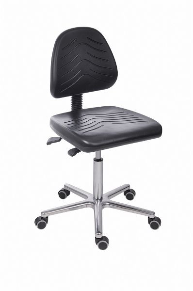 Chaise de travail Lotz, assise/dossier PU noir, vérin à gaz de sécurité chromé, piètement en aluminium, roulettes doubles, hauteur d'assise 490-670 mm, 8440.11a