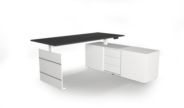 Poste de travail complet Kerkmann Move 3 réglable en hauteur électriquement, L x 1800 x P 800 x H 740 mm, couleur : blanc/anthracite, 10384813