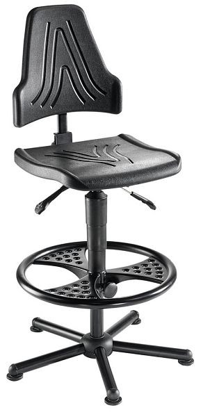 Siège de travail pivotant Bedrunka+Hirth, grande assise L x P : 480x470 mm, charge jusqu'à 150 kg, patins au sol, avec repose-pieds, 05.95.06