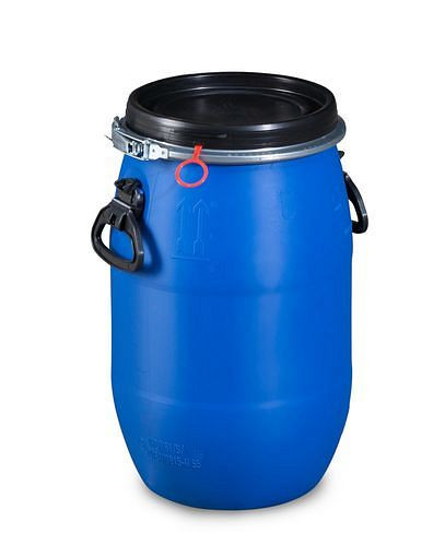 Fût à couvercle plastique DENIOS avec vanne de dégazage, 30 litres, 266-132