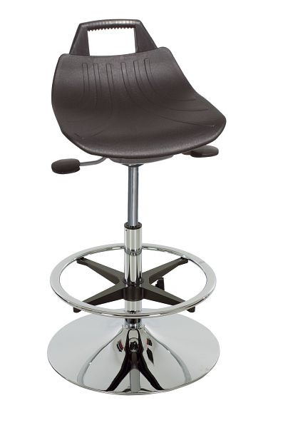 Lotz "Retro-Look" siège PP noir, ressort à gaz réglable en hauteur, chromé 560–820 mm, base à disque en acier, chromé, repose-pieds, 3675.87