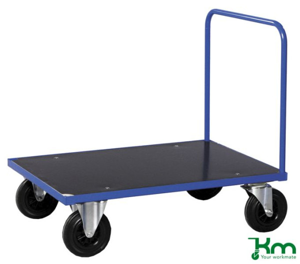 Chariot à plate-forme Kongamek avec poignée de poussée, 2 roulettes fixes et 2 roulettes pivotantes en caoutchouc plein, 1000 x 700 x 900 mm, Série 300, KM331-2