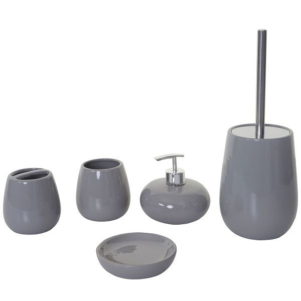Ensemble de salle de bain 5 pièces Mendler HWC-C72, ensemble de toilette, ensemble de salle de bain, accessoires de salle de bain, céramique, gris, 61683