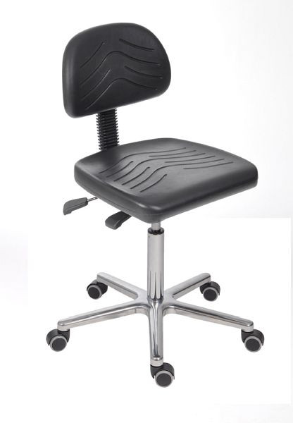 Chaise de travail Lotz "Comfort Series" siège/dossier PU noir, ressort à gaz de sécurité, base en aluminium, roulettes doubles, hauteur d'assise 490-670mm, 8430.11A