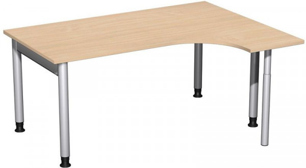 Bureau PC geramöbel droit, réglable en hauteur, 1600x1200x680-820, hêtre/argent, N-657307-BS