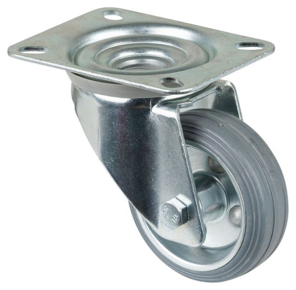Rouleau de transport BS rollers, largeur de roue 26 mm, roue Ø 80 mm, capacité de charge 50 kg, caoutchouc gris, roulement à rouleaux, plaque, lot de 4, L400.B56.080