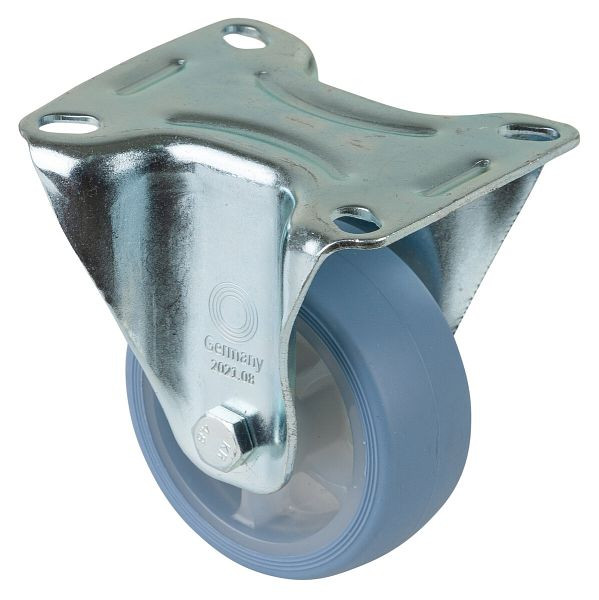 Rouleaux BS, rouleau de transport, rouleau fixe, roue en caoutchouc thermoplastique, pneu bleu clair, roulement à rouleaux, plaque, diamètre : 80 mm, lot de 4, L410.B44.081.05