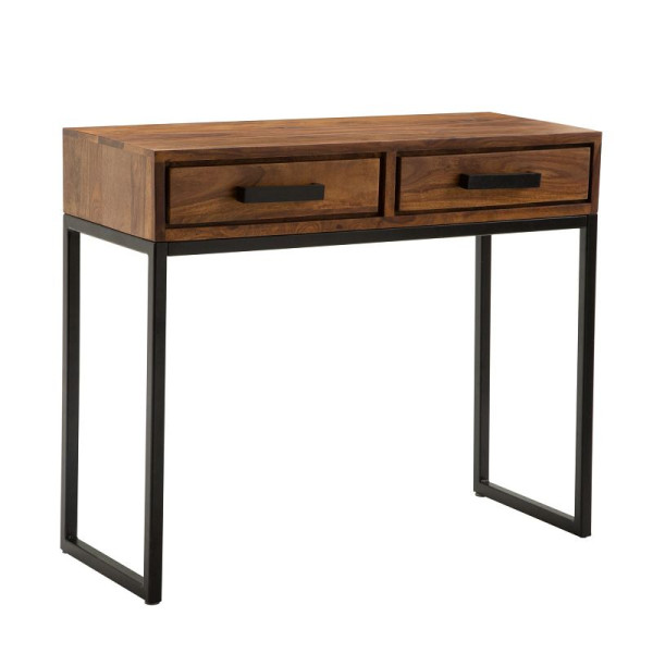 Table console Wohnling Sheesham bois massif / métal 90x76x36 cm, étroite, moderne, WL6.147