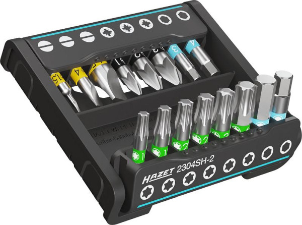 Hazet SmartHolder avec 16 embouts, court, six pans 6,3 (1/4 pouce), profil fendu, profil Pozidriv PZ, profil intérieur TORX®, nombre d'outils : 16, 2304SH-2