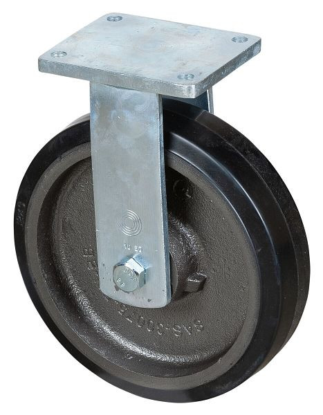 Roues BS Roulette robuste, roulette fixe, largeur de roue 75 mm, Ø roue 300 mm, capacité de charge 850 kg, bandages élastiques noirs, fonte, roulements à billes, RR110.B81.300