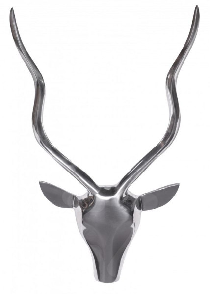 Wohnling Bois de cerf décoratif S Décoration murale en aluminium Style maison de campagne Métal argenté Design moderne Tête de cerf Mur de bois de maison de campagne Grand WL1.254