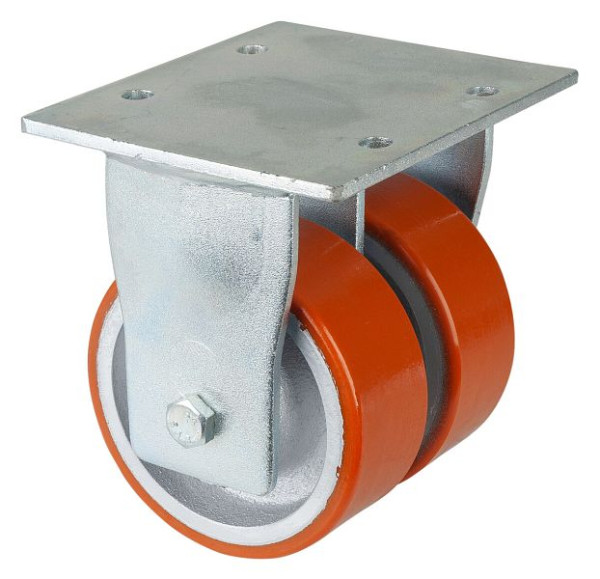 BS wheel roulette double robuste, roulette fixe, largeur 2x50 mm, Ø125 mm, jusqu'à 1100 kg, bande de roulement polyuréthane moulé 95 Shore A, fonte, roulement à billes, S110.C10.125