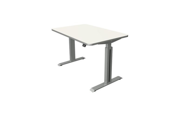 Kerkmann table debout/assise L 1200 x P 800 mm, argent, réglable en hauteur électriquement de 740 à 1230 mm, blanc/argent, 10175510