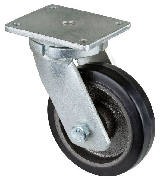 Roulette robuste BS Wheels, largeur de roue 50 mm, Ø roue 200 mm, capacité de charge 450 kg, bandages élastiques noirs, corps de roue coulé, roulements à billes, RR100.B81.201