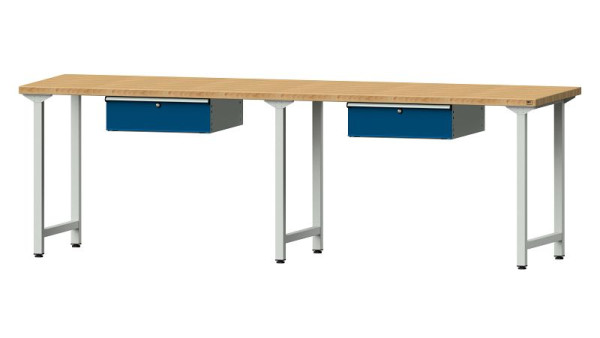 Bancs de travail ANKE table de travail, modèle 193, 2800 x 800 x 890 mm, RAL 7035/5010, BMP 40 mm, 401.465