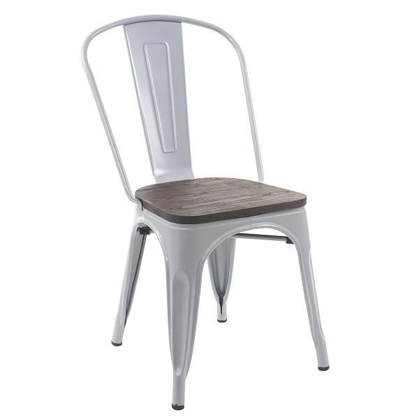 Chaise Mendler HWC-A73 avec siège en bois, chaise de bistrot, chaise empilable, design industriel en métal, empilable, gris, 74895