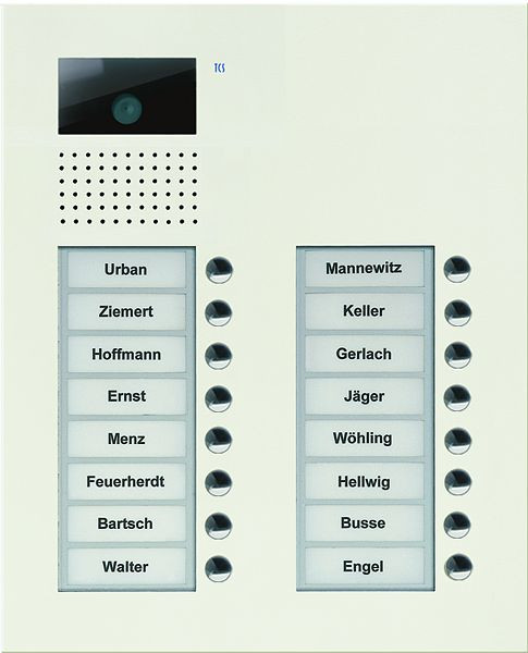 Station extérieure vidéo TCS série AVU avec 16 boutons de sonnerie (alignés à droite), 2 colonnes, UP blanc, AVU15160-0019