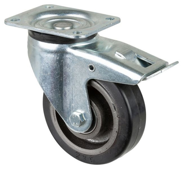 BS Rolls Roulette robuste avec frein, largeur 50 mm, Ø150 mm, jusqu'à 350 kg, bandages élastiques noirs, corps de roue coulé, roulements à billes, L620.B81.150